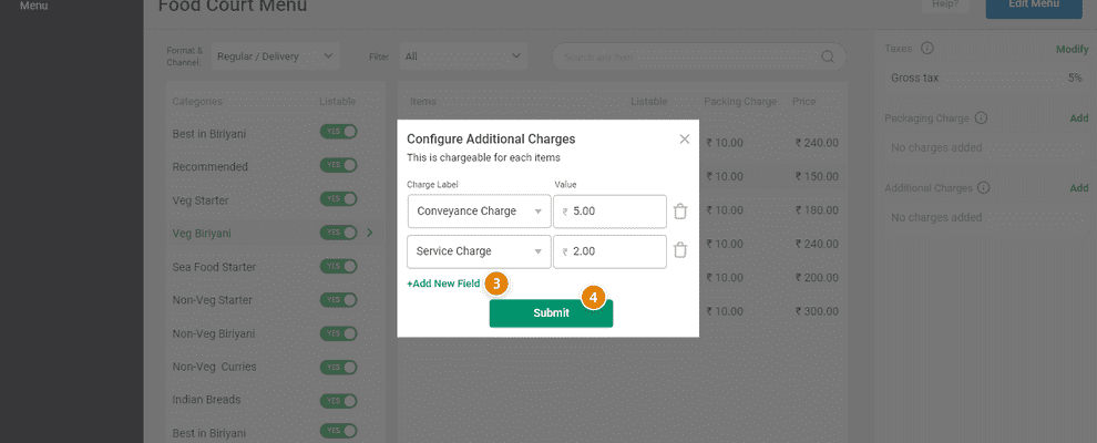 add additional charges   popup