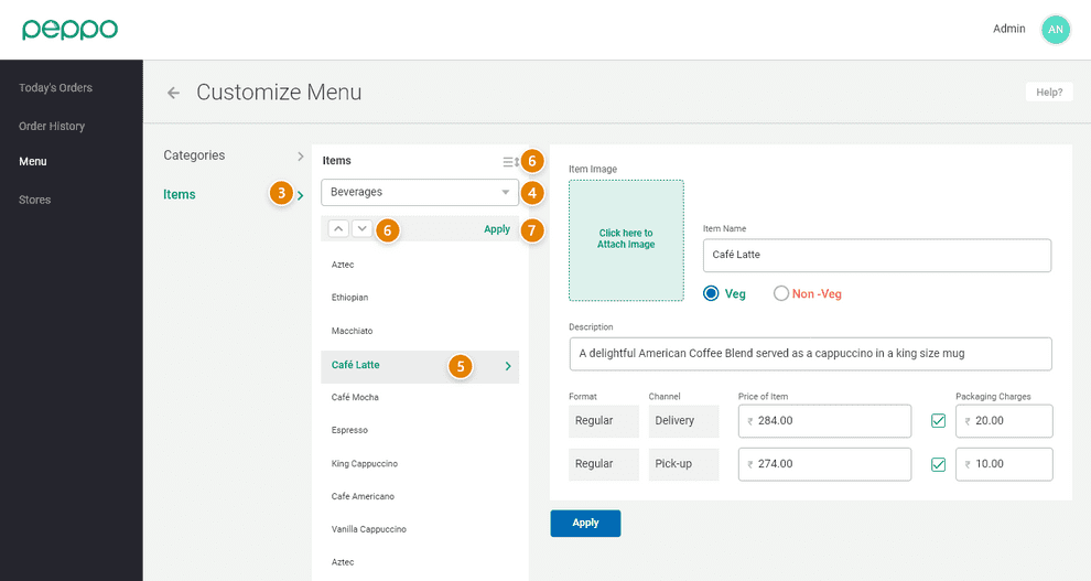 ordering of the item   2